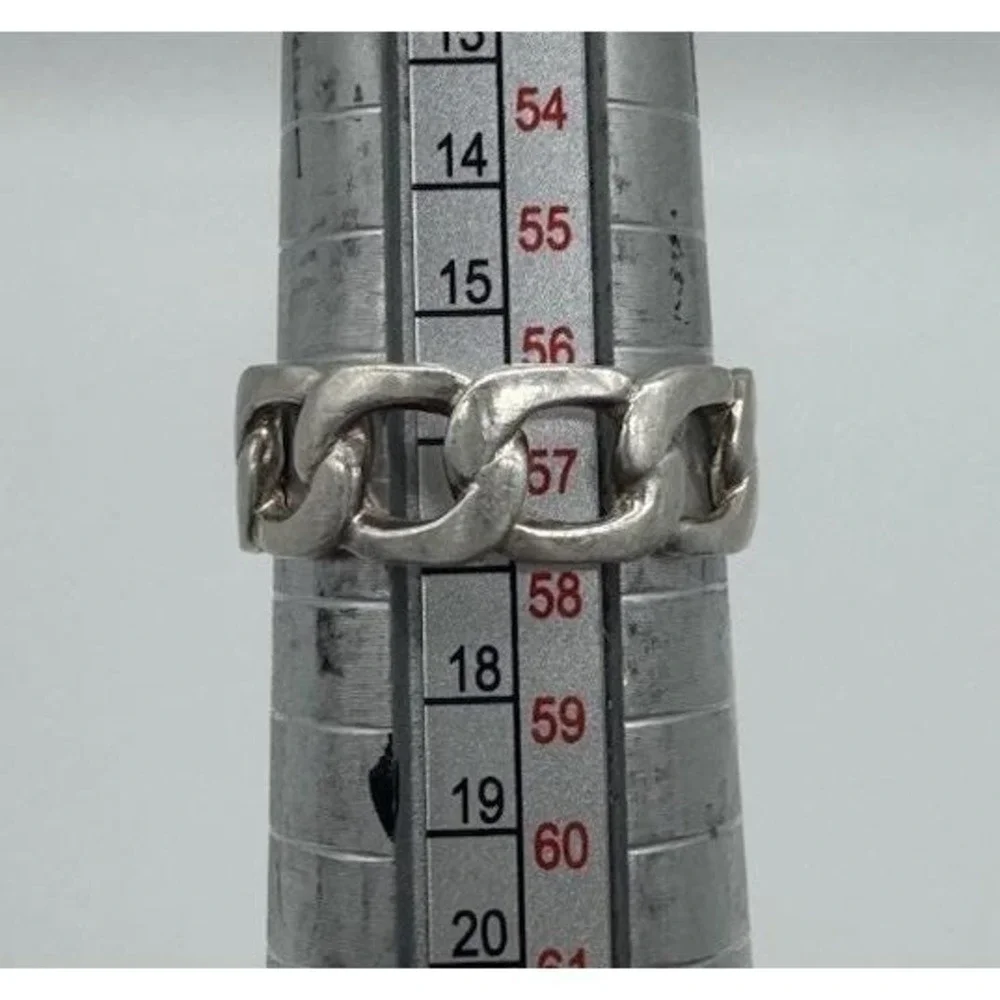 MENS CUBAN‎ CURB CHAIN LINK SOLID STERLING SILVER 925 STATEMENT BAND RING SZ 8
